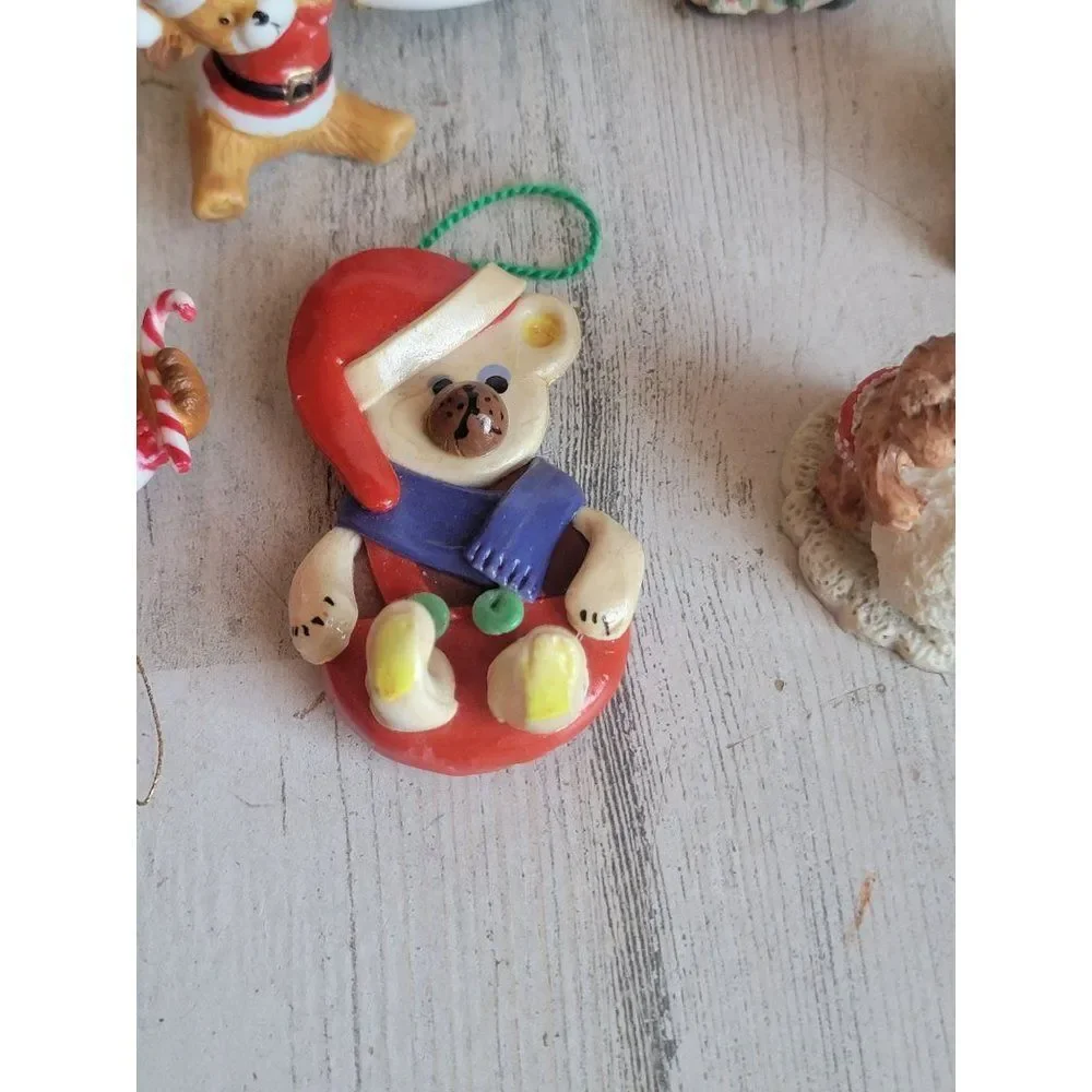 Bell ringer‎ bear snowball family ornament candy cane unicycle Xmas set decor